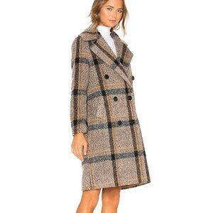 KENDALL + KYLIE Double Breasted Long Coat in Brown Plaid